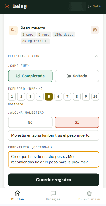 Controla la carga, previene lesiones